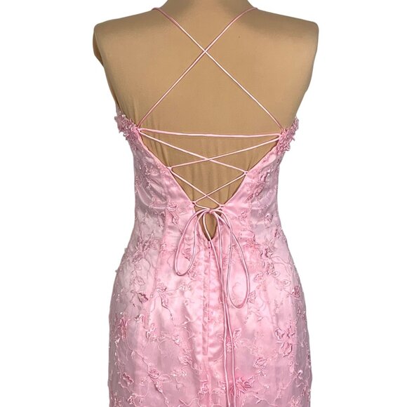 Beyond Jovani Pink Embroidered Evening Gown 4 Lace-Up Corset Back Mermaid Prom - Picture 8 of 10